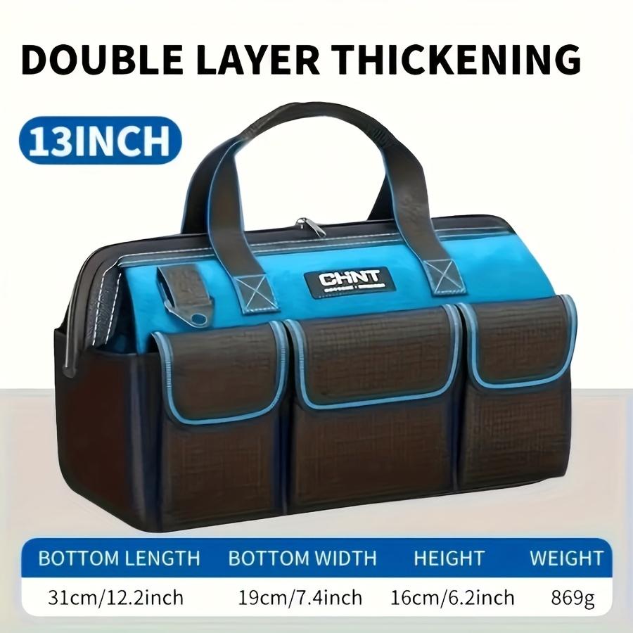 1pc Canvas Tool Bag - Multi-Pocket Organizer for Electricians/Workshop | Reinforced Handles & Shoulder Strap, Black & Navy