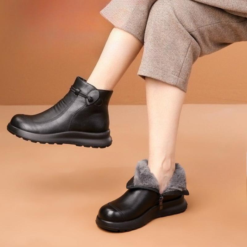 Leather Soft-soled New Cotton Shoes Warm Women's Short Boots Middle-aged and Elderly Non-slip Women's Boots