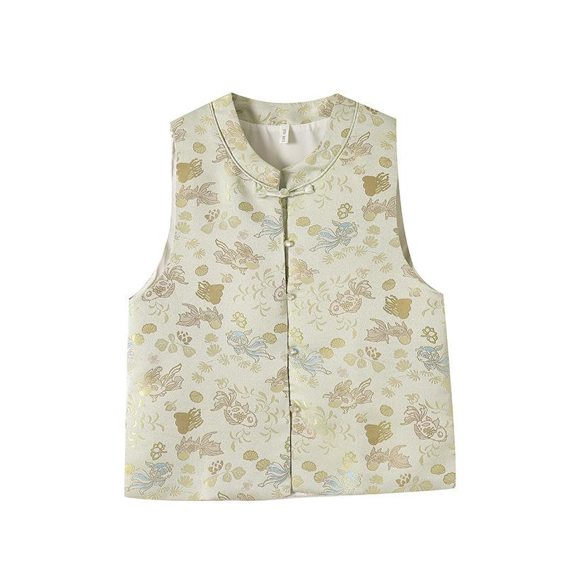 New gold and jade embroidered woven vest women's thin temperament versatile vest top