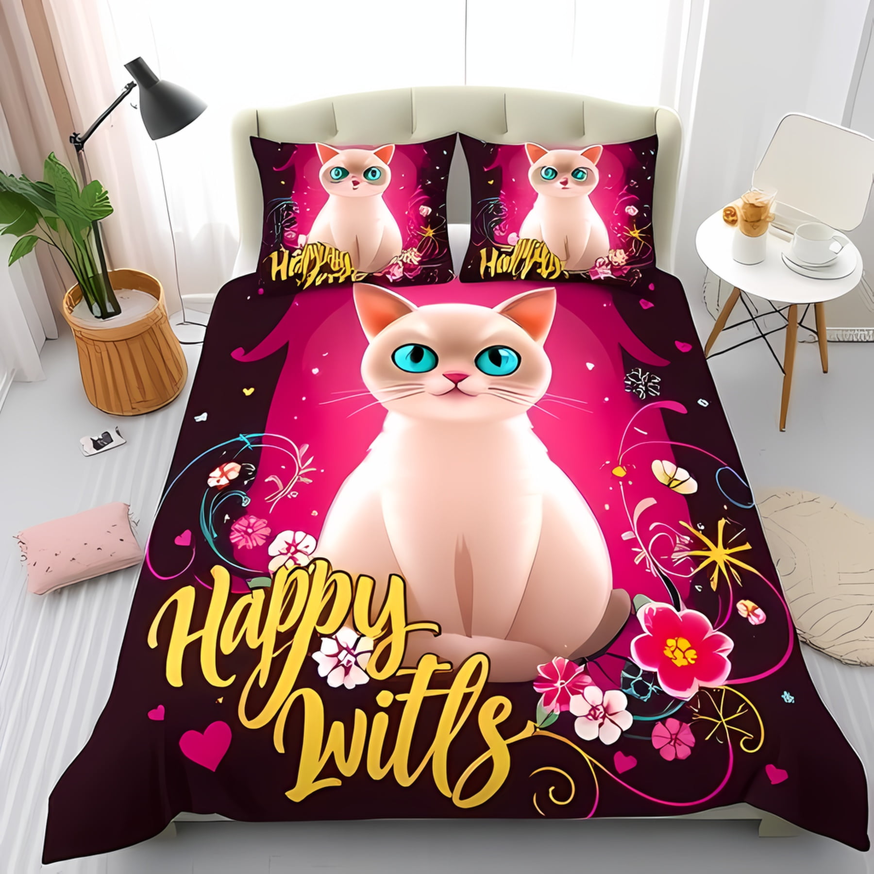 

Comforter Whimsical Purple Cartoon Cat Friendly Bedding For Fun Bedrooms Suitable Children Kids And Adultswarm And Soft Comforter (quilt)-EU Single(135*200cm)3pcs