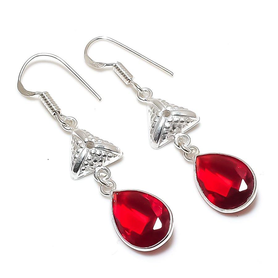 Natural Garnet Gemstone Handmade 925 Sterling Silver Jewelry Earring 2.09  ETC-14101