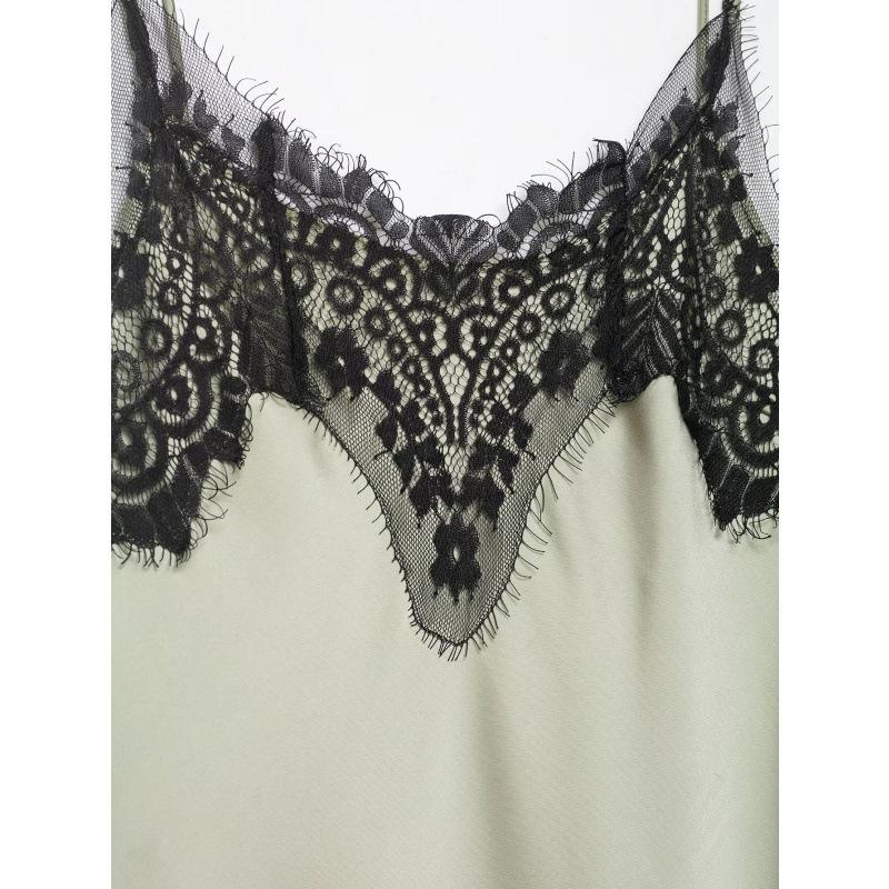 2026 European & American Lace Trim Spaghetti Strap Sexy Slit Long Dress