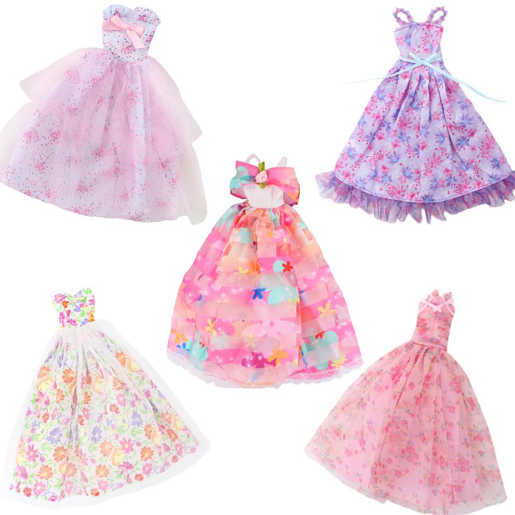 5 Pcs 11.5'' Doll Dress Spring Floral Flower Gown Wedding Lace Pink White Clothes 30cm Girl Doll Accessories Toy Gift