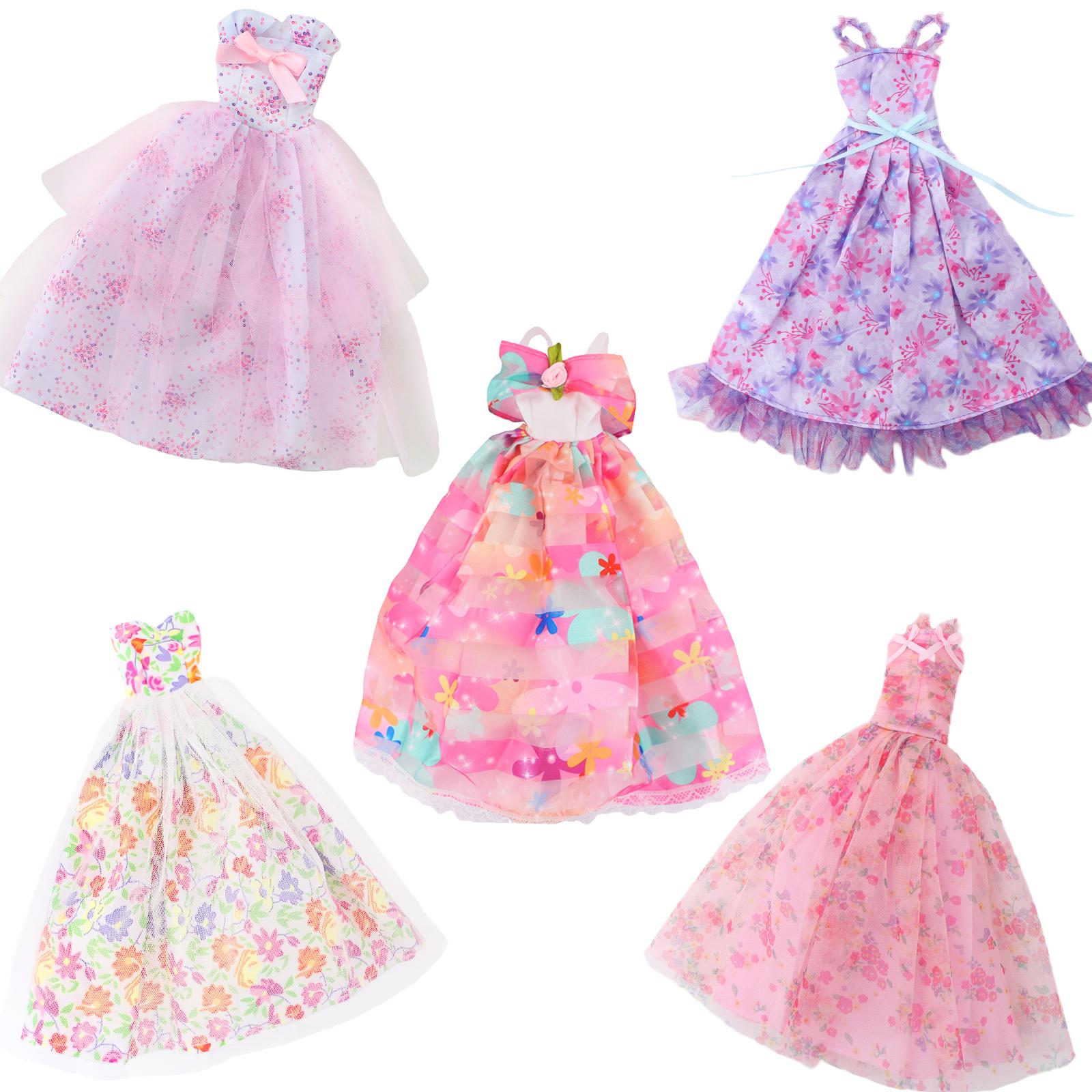 

5 Pcs 11.5 Doll Dress Spring Floral Flower Gown Wedding Lace Pink White Clothes 30cm Girl Doll Accessories Toy Gift