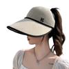 Women's Breathable Wide Brim Sun Hat with UV Protection, Open Top, Ponytail Tie, Mesh Design for Summer Cycling