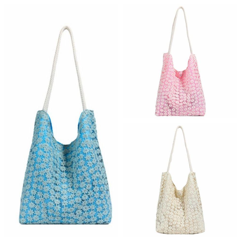 Solid Color Flower Tote Bag Large Capacity Cloth Shoulder Bag Portable Underarm Bag Daily