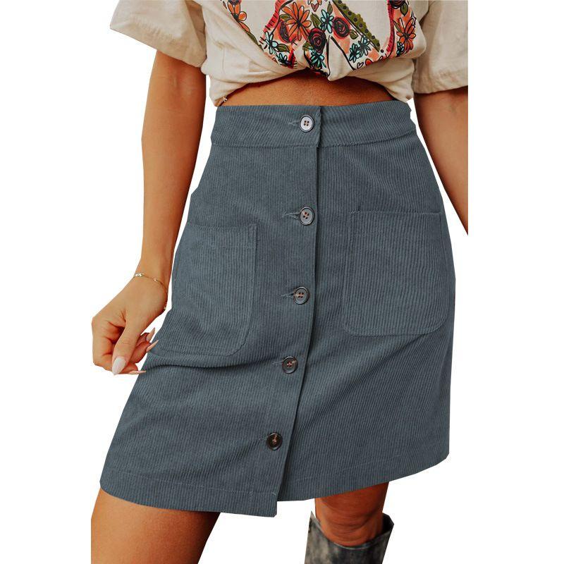 Solid Color Buckle Belt Pocket Waist Skirt Solid Buckle Sheath Skirt
