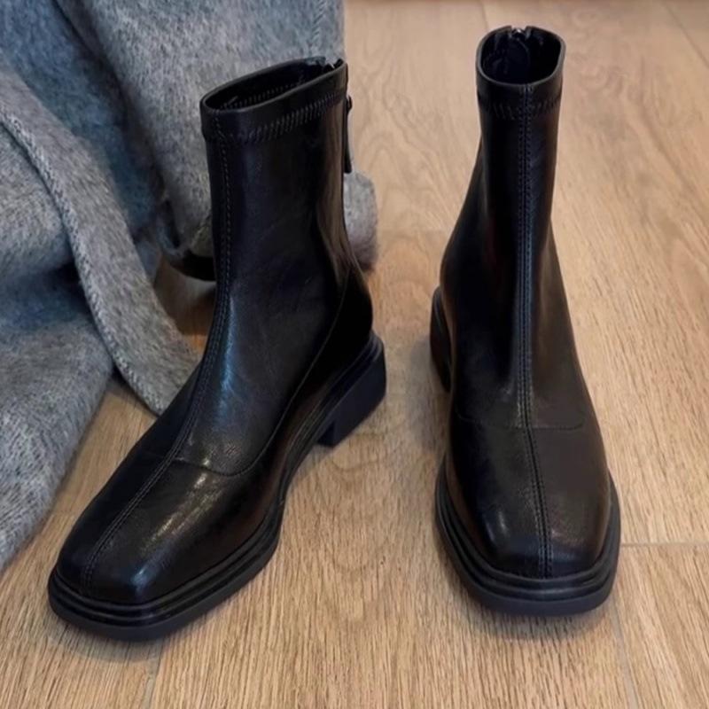 Vintage Women Ankle Boots 2026 Fashion Square Toe Comfortable Soft Sole Wedges Shoes Classic Versatile Short Chelsea Boots