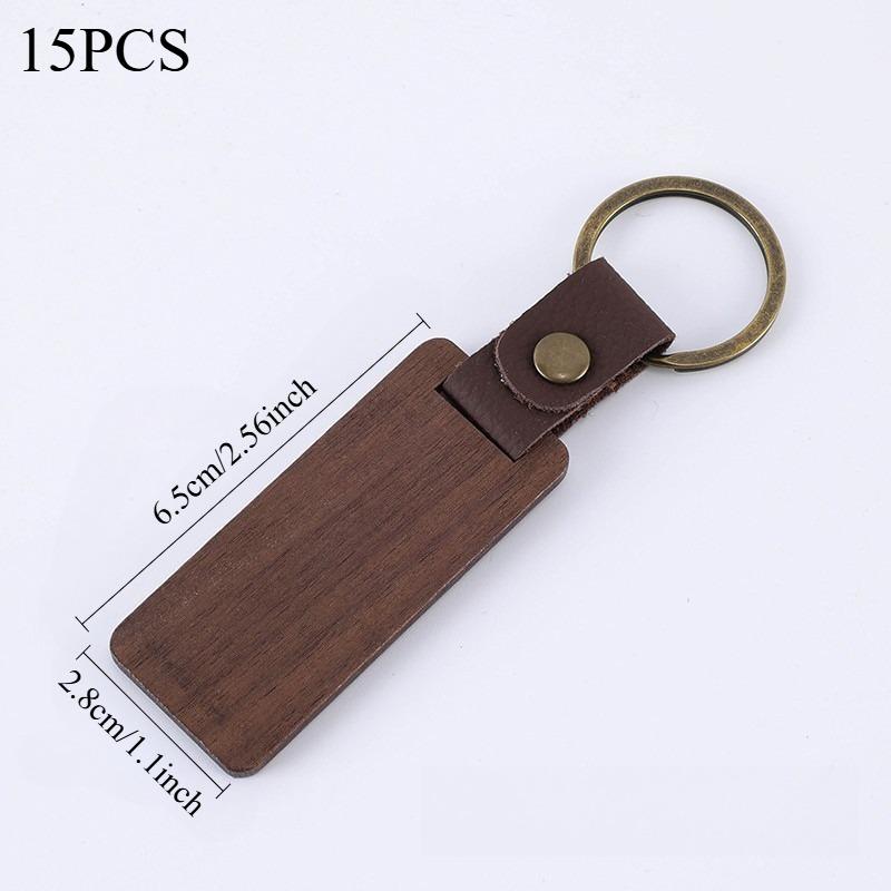 Wooden Keychain Blanks Rectangle Wood Keychain Blanks With Leather Strap Engraving Blanks Key Chain