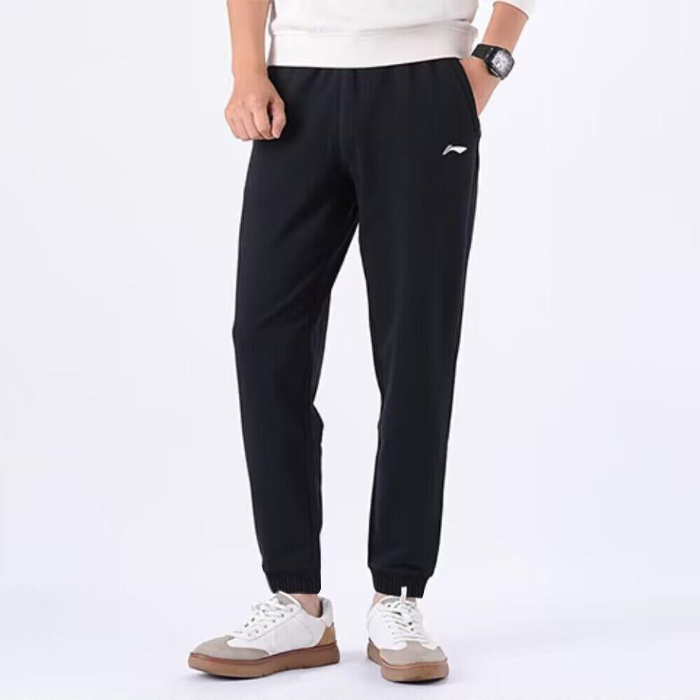 Li Ning Badminton Series Solid Color Logo Cuffed Casual Knitted Sports Pants Men Bottoms Black AKLT645-1