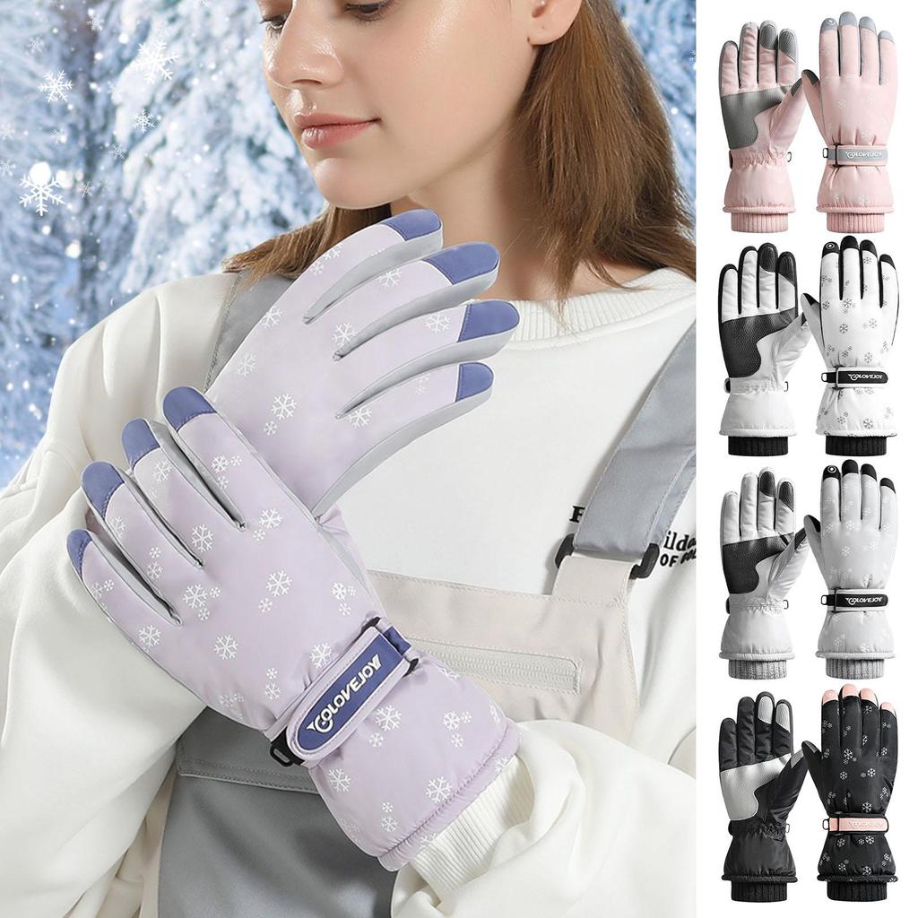 YOLAI 1Pair Touchscreen Gloves Snow Flower Winter Warm Knit Gloves Christmas Gifts For Women Men (A-Blue, One Size