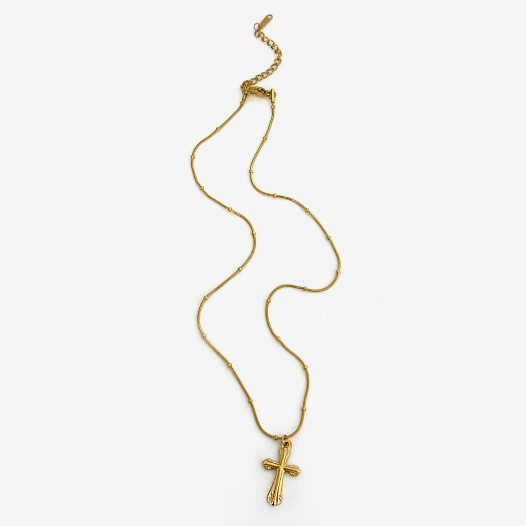 Peri'sbox Waterproof stainless steel bead disc cross pendant necklace simple metal chain Beads women's fashion jewelry gifts