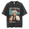 Summer Japanese Anime Print T-shirt Short Sleeve Men Women Vintage Washed T Shirt Oversized Cotton O-Neck T Shirt