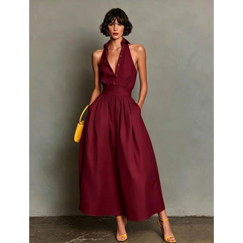 GMXIA Women's  Sleeveless Halter Neck Fashion Summer Spring Casual Dresses