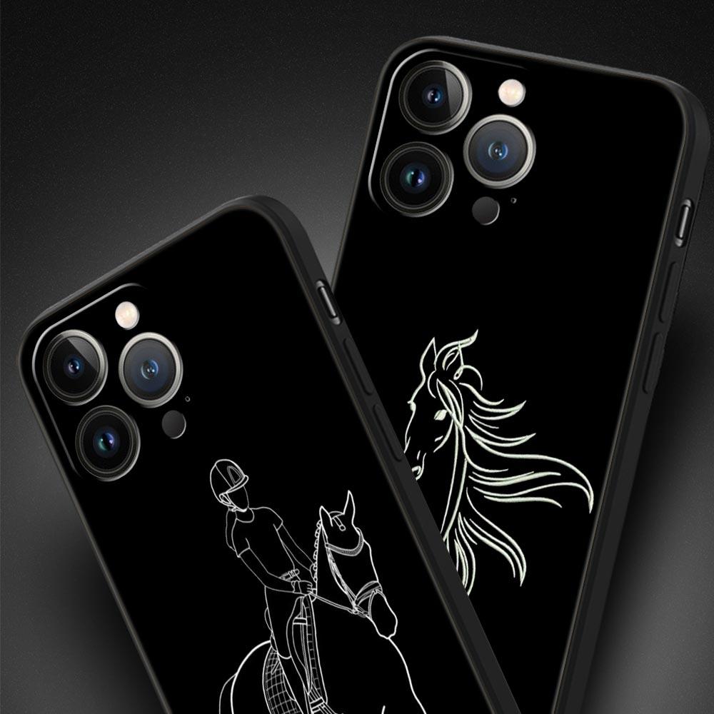Animal Art Horse Phone Case For iPhone 17 16 15 Pro Max 11 12 13 14 7 8 Plus SE 2020 X XR XS Cover Soft Black
