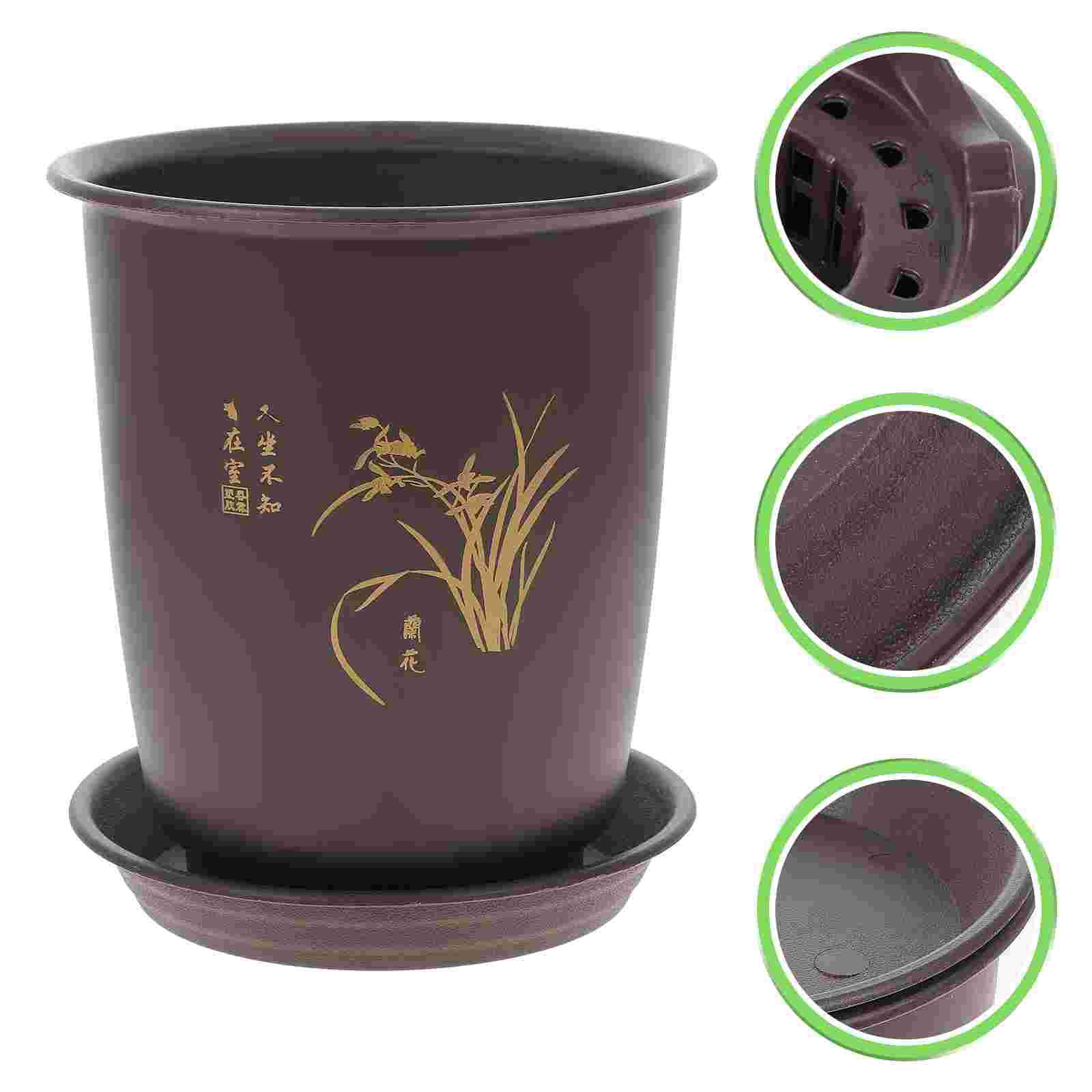 

2 Sets Flowerpot Plastic Orchid Planting Pots Planters Indoor Round Containers Decorative for Plants 17X15CM чёрный