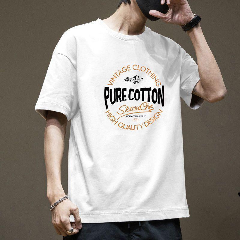 

100% Pure Cotton Short Sleeved T-shirt Men s Summer Hong Kong Style Handsome Retro Tees Loose S