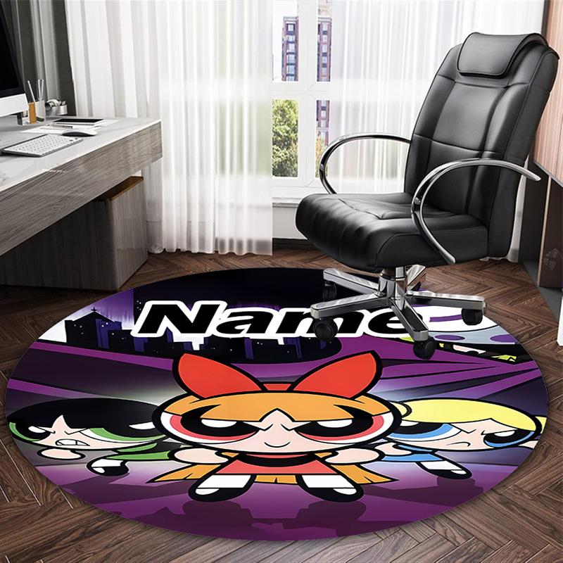 Customizable The Powerpuff Girls8 Round Non-Slip Carpet - Ideal for Garden, Picnic, Office, Perfect for Decoration, Suitable For All Seasons