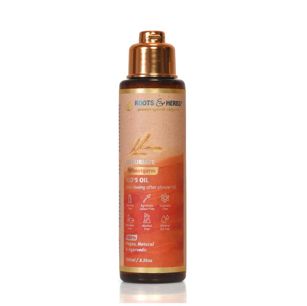 Baby Oil After Bath with Wheat Germ (100 Ml), Luxuriate Wheatgerm Kid's After Shower Oil, Roots & Herbs
