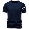 AIOPESON Herren T-Shirt 100% Baumwolle Gestreifte Ärmel Rundhals Smart Casual Old Money Basic T-Shirt Atmungsaktives Sommer Strickoberteil