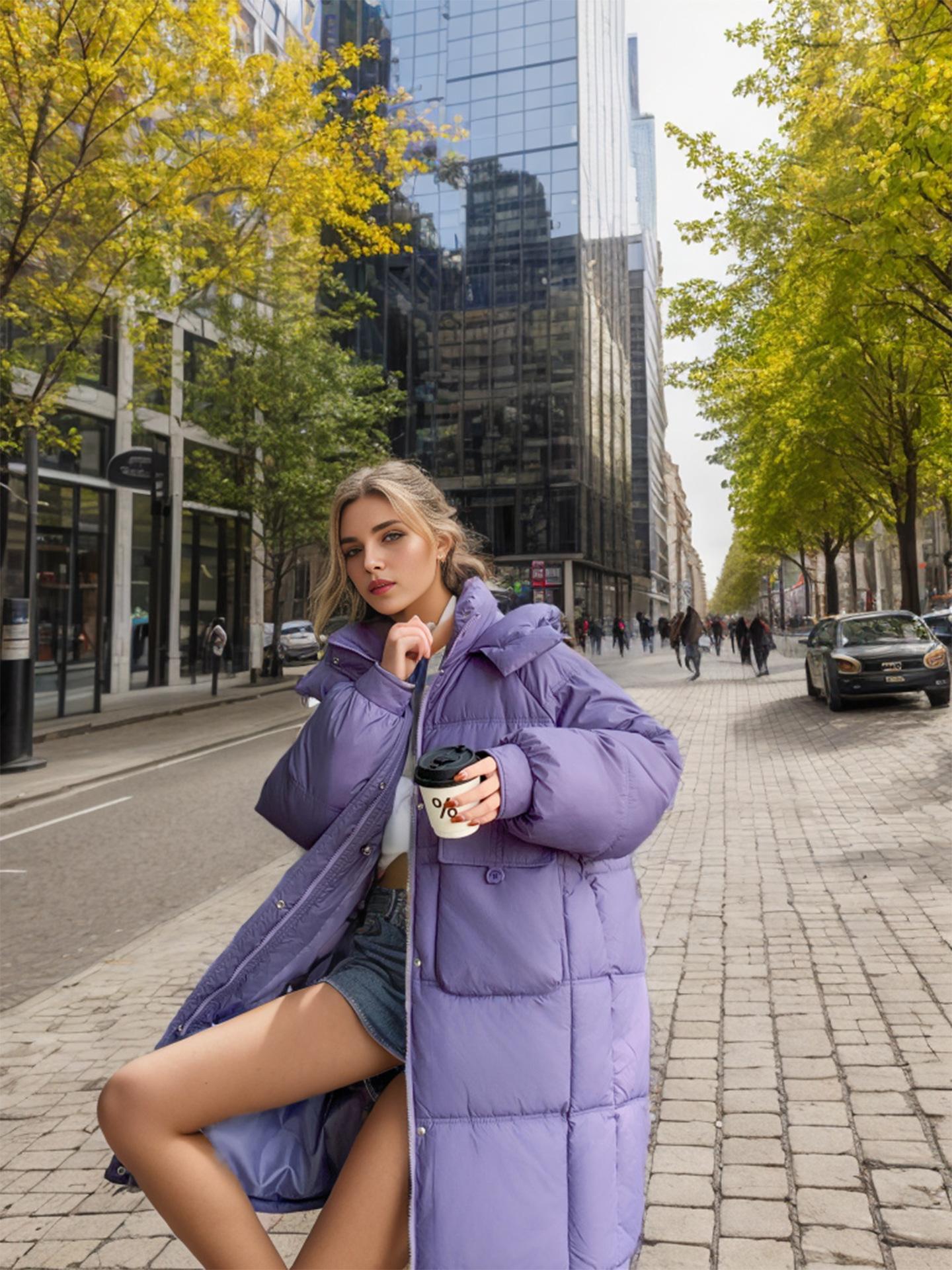 

2025 Winter Women s Parkas Coat Female Pure Color Hooded Thicken Warm Long Cotton Jacket Women Waist Drawstring Jacket For Women XXL фиолетовый