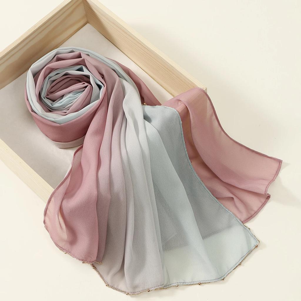 Neuer Muslimischer Farbverlauf Chiffon Hijab Schal Langes Tuch Schal Hohe Qualität Mode Muslimisches Stirnband Halstuch 180*70cm