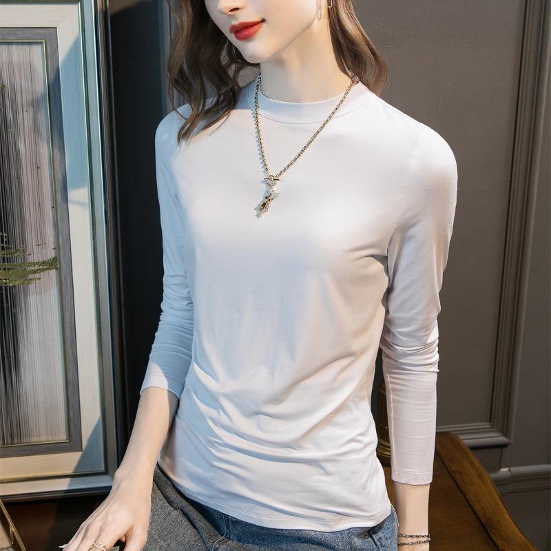 Modal women's summer and autumn thin long-sleeved new women's clothing medium collar shirt inner bottoming shirt top