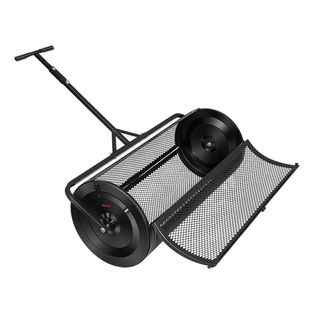 Compost Spreader, 112 cm Wide Peat Moss Spreader with Push/Tow Handle, 4 Heights Adjustable, Powder-Coated Steel Garden Peat Moss Roller, Heavy Duty