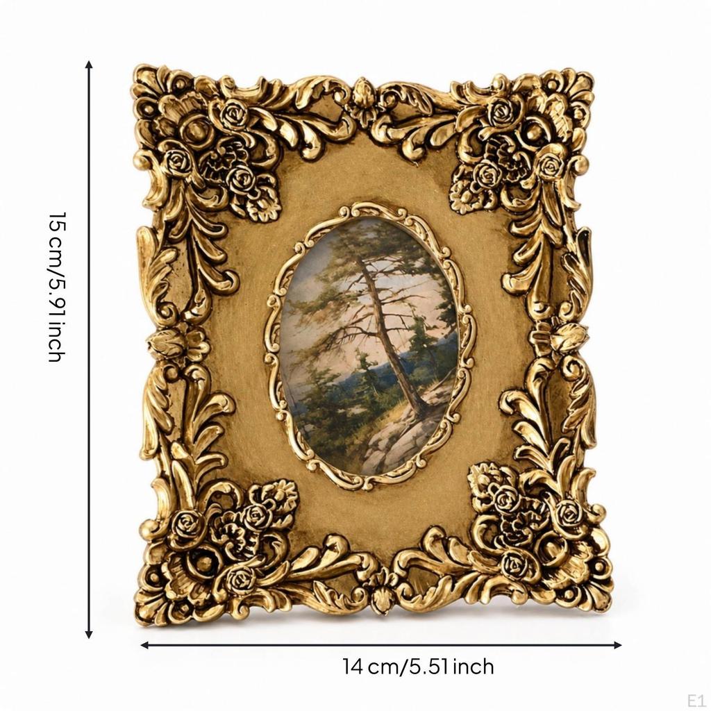 Resin Photo Frame Ornate Oval Picture Vintage for Brides, Couples, Wedding, Dresser, Shelf