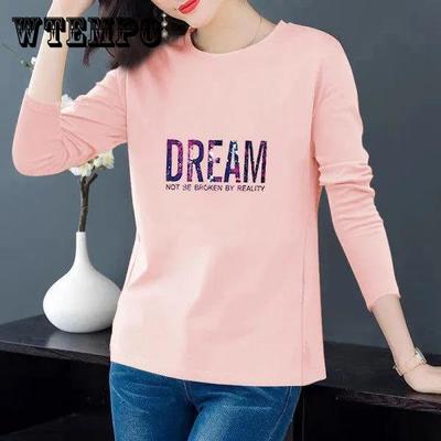 DREAM Print Pullover Frühling Langarm-T-Shirt Damen Boutique Unterziehshirt Lässiges Lockeres Shirt