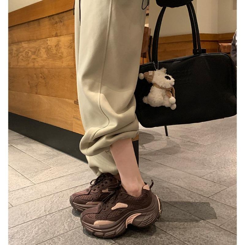 ~ New Sports Style Color Matching Lace-up Heightened Thick-soled Suede Dad Shoes for Women's Autumn and Winter