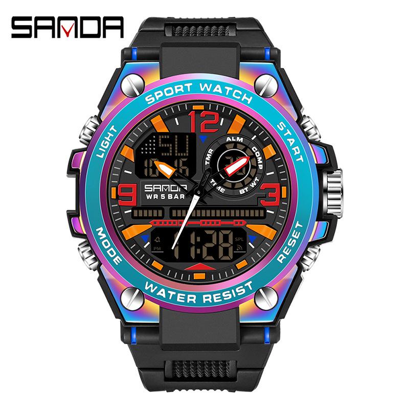 SANDA 739 Men's Dual Display Multi-function Waterproof Sports Watch