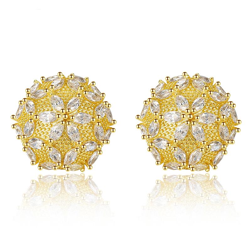 CMM Korean Style Yellow Golden Color Zircon Stud Earrings
