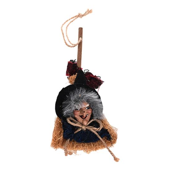 Halloween Witch Broom Pendant Vicious Creepy Old Woman Hanging Hairy Haunted House Rag Door Window Decoration Prop