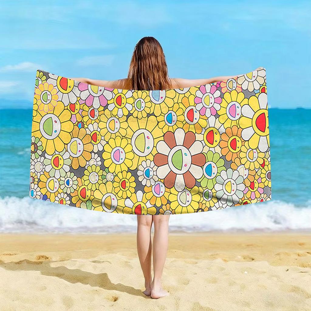 1pc T-Takashi Murakami Flower Microfiber Beach Towel Quick Dry Sand Free Soft Absorbent Pool Gym Sports Towel