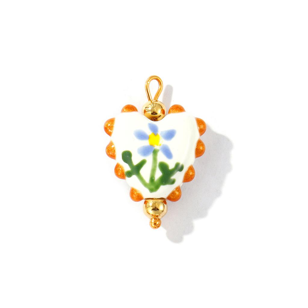 2 Pcs Resin Double-Sided Enamel Heart Painted Charms Flower Tulip Cherry 304 Stainless Steel Pendants DIY Necklace 25mm x 17mm