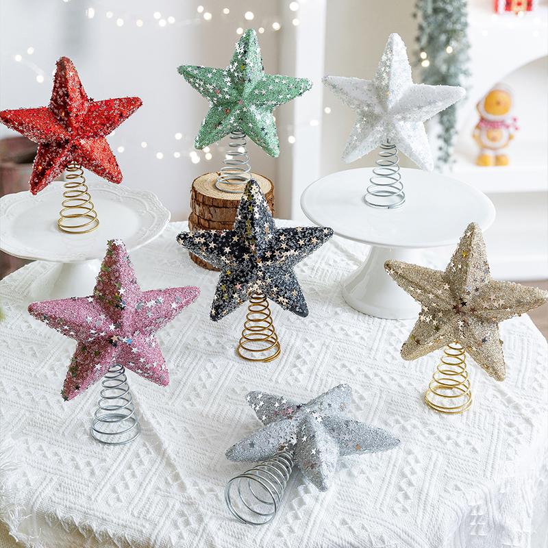 1PC Glittered Tree Topper Diamond Dust Star Decor Foam Christmas Star Holiday Tree Topper