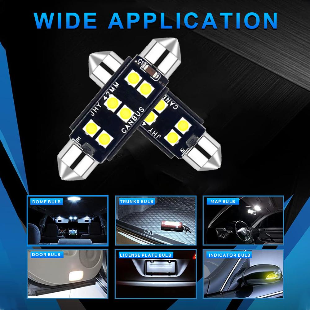 2/4pcs 12V White 6411 6418 C5W Festoon LED Bulbs Error Free 31/36/39/41mm for Interior Map Dome Courtesy License Plate Lights Dome Lights 6
