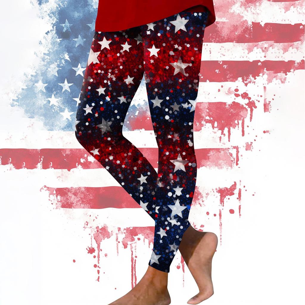 Women's Casual Fashion Outdoor Independence Day Printed Slim Elastic Yoga Pants Cropped Pants