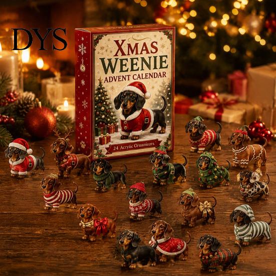 Decorazioni Festive per la Casa 2026 Calendario dell'Avvento Bassotto, 24 Giorni Sorprese Collezionabili Cane con Ornamenti da Appendere per Albero di Natale Cucciolo Figure Acriliche