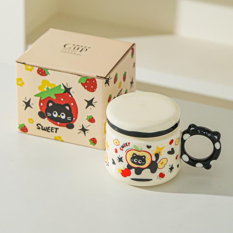 

Birthday Gift for Best Friend Cartoon Mug Ceramic Cup with Lid Souvenir Gift for Cute Cat Water Cup 301-400ml