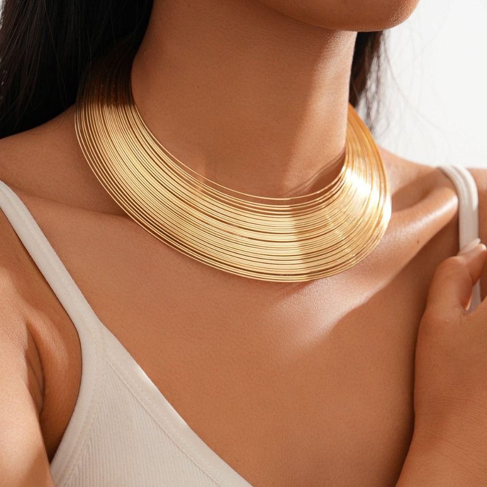 European Style Multilayer Metal Wire Necklace Earrings Jewelry Set  Wedding