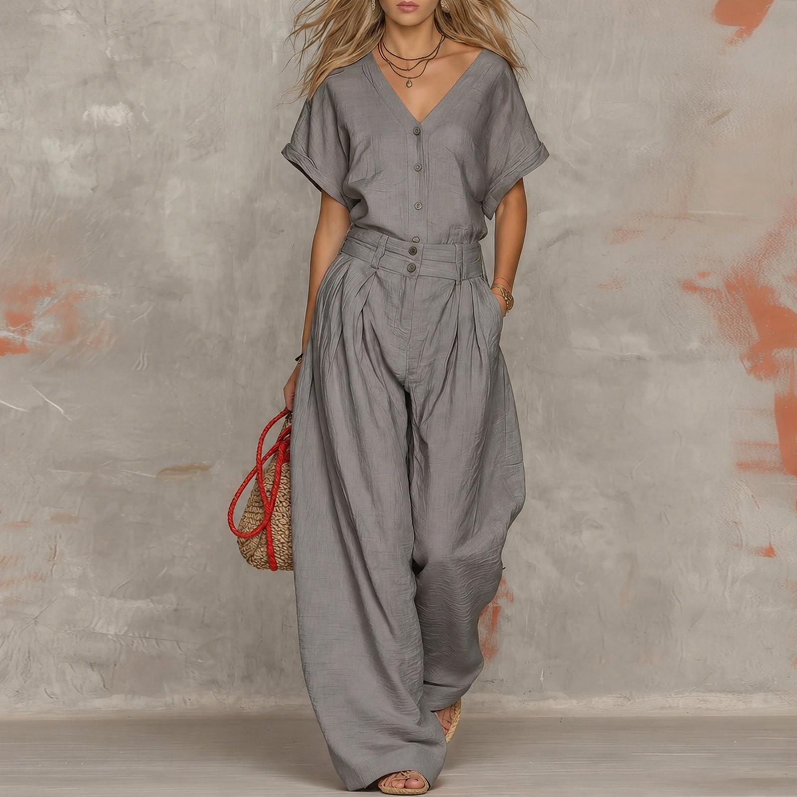 

Two Piece Sets For Women Casual Long Sleeve Shirts And Short Pants XL