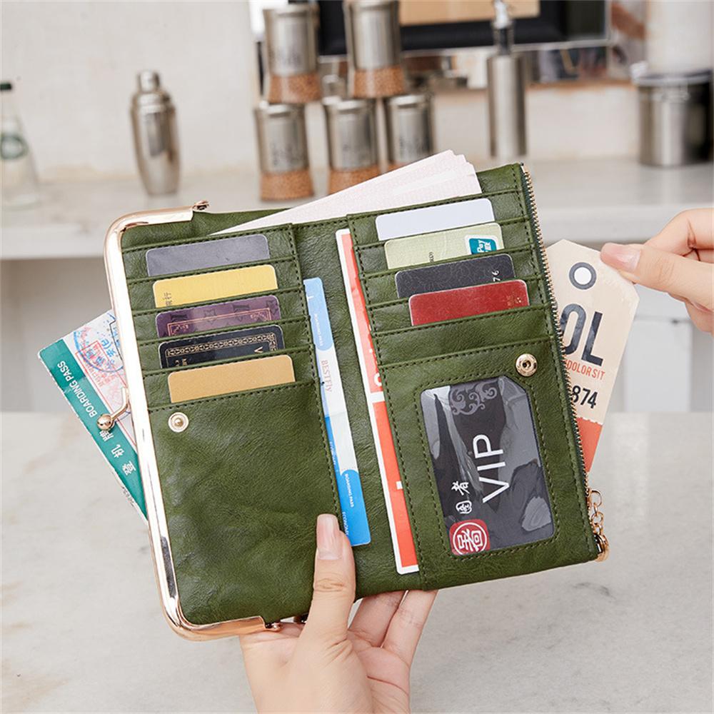 Multi-Functional Long Wallets Mobile Phone Bag Multi-Card Solid Color Zipper Wallet Women Card Holder Vintage Clutch Coin Purse