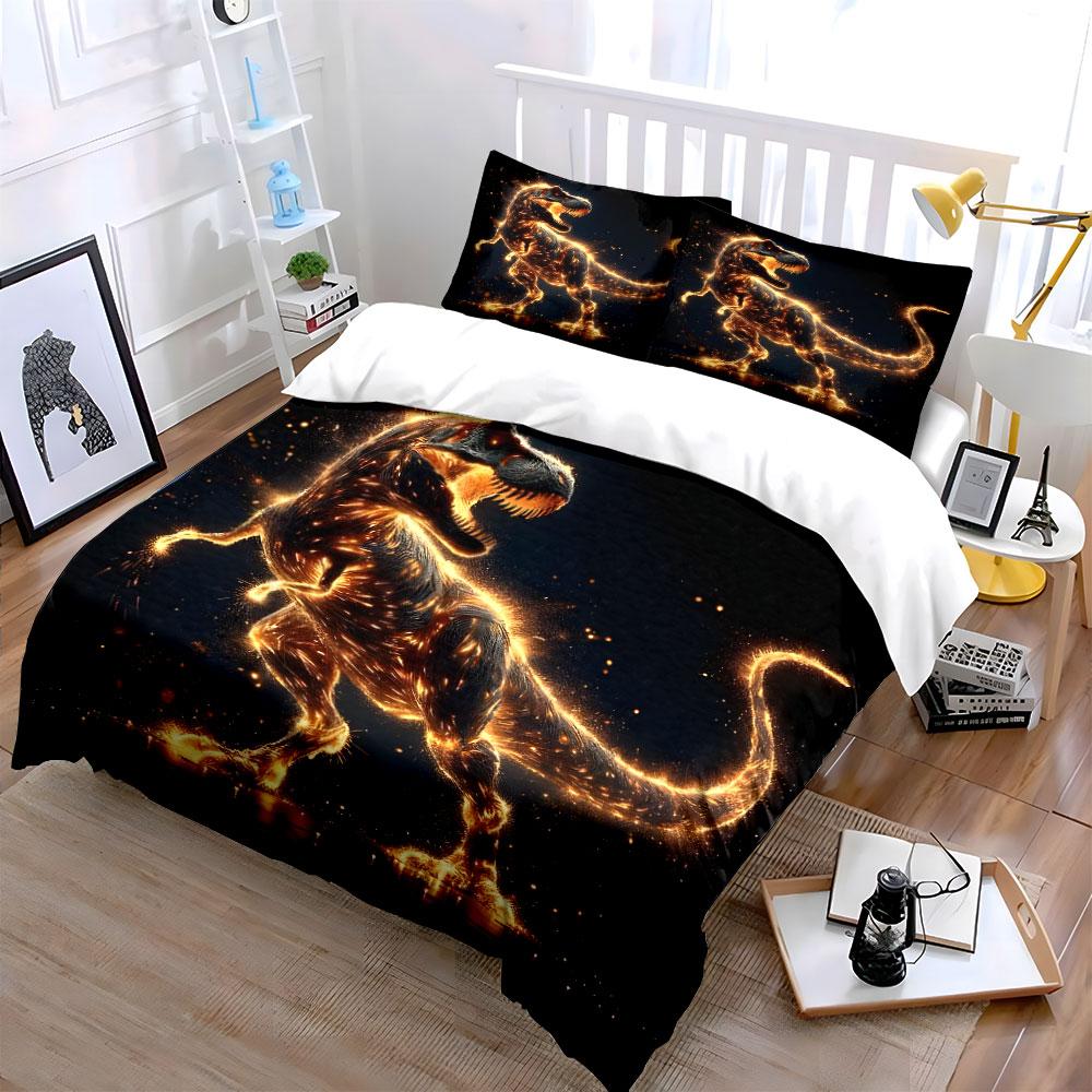 Glowing Dinosaur Artwork Set Multiple Sizes Kid'S And Adults' Bedroom Exquisite 3Pc Bedding Set, Gift