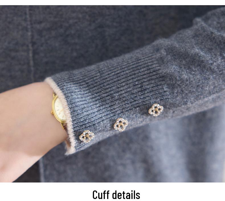 Elegant Round Neck Long Sleeve Knitwear for Middle-Aged Women – Plus Size Spring & Autumn Sweater