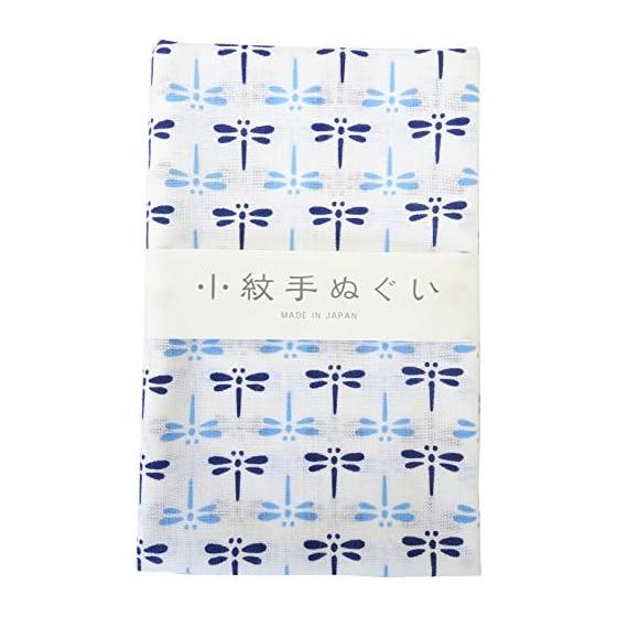Miyamoto Towel Komon Tenugui Hand Towel, Blue Dragonfly, 33x90cm, 100% Cotton, Made in Japan