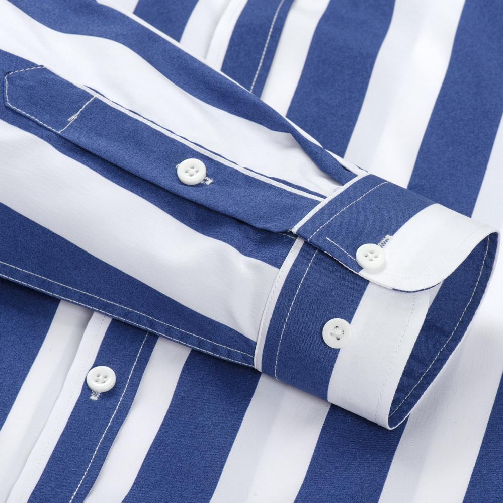 Men‘s Stylish Stretchy Striped Button-Down Shirt - Comfortable Long Sleeve Business & Casual Top - Color Block Design, Spring Summer