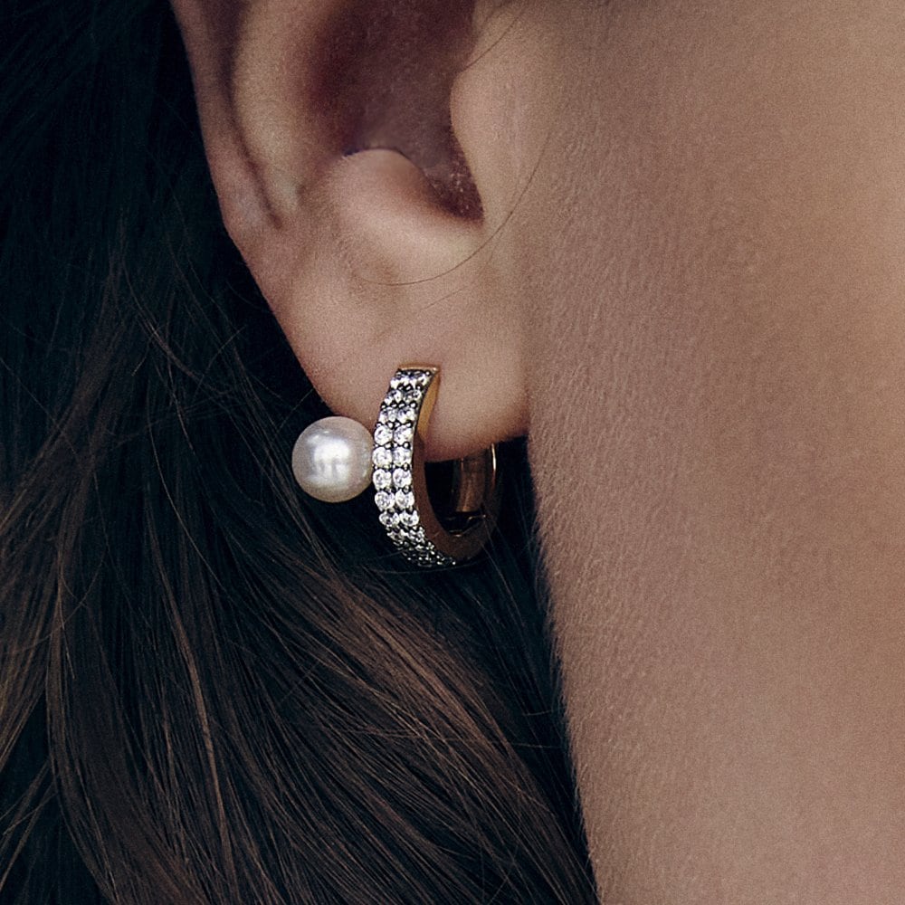 Noiyu Silver (Y) Antique Pearl Point Full One-Touch Earrings Hl3E28340Y9Xxx