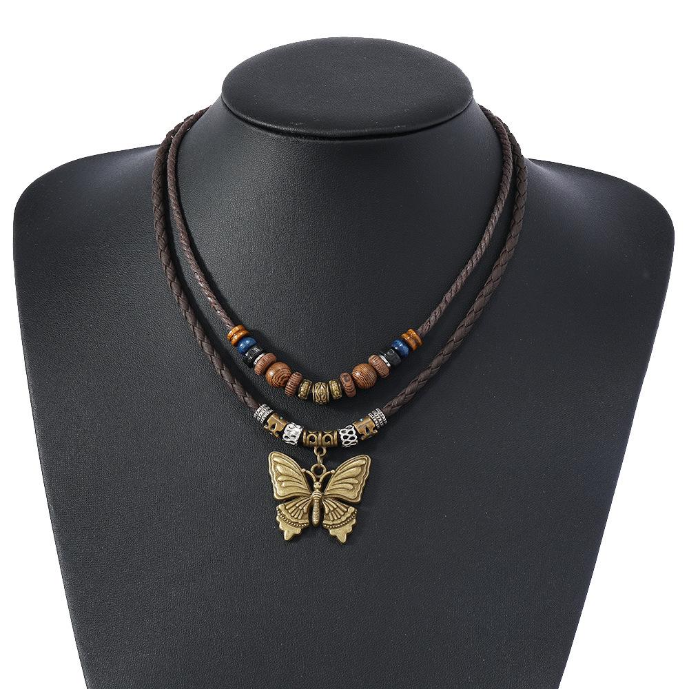 Retro Leather Butterfly Necklace for Men & Women: Handwoven, Multi-layer Design for Everyday Wear